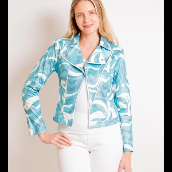 Insight Teal and White Leather Jacket